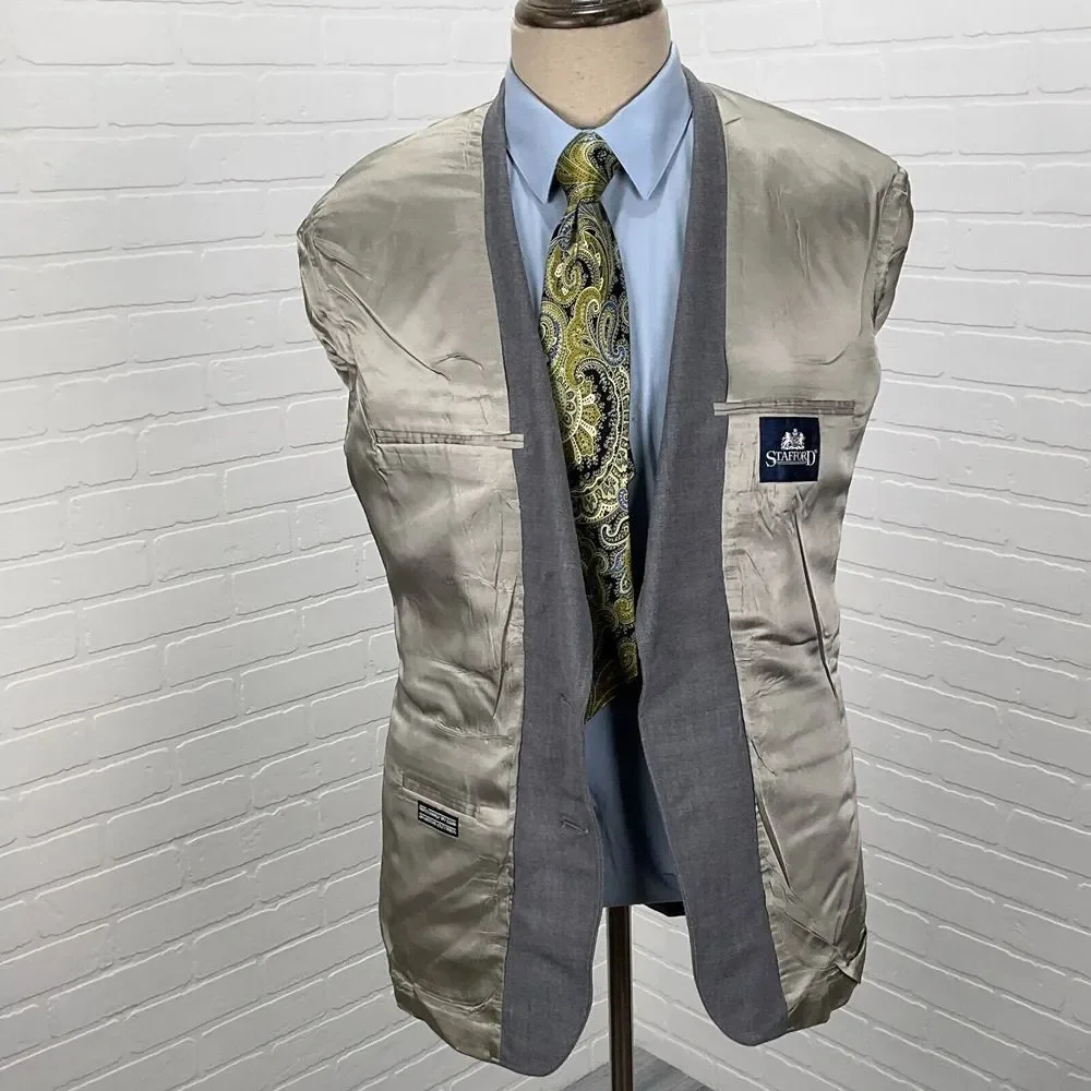 Stafford Blazer Men‎ 38R Gray Silver Shield Buttons Wide Lapel Classic USA  VTG